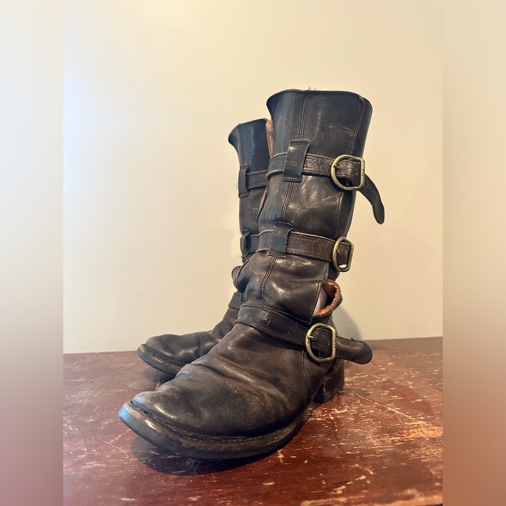 Fiorentini + Baker Eternity 7040 3-Buckle Dark Brown Leather Moto Boots
